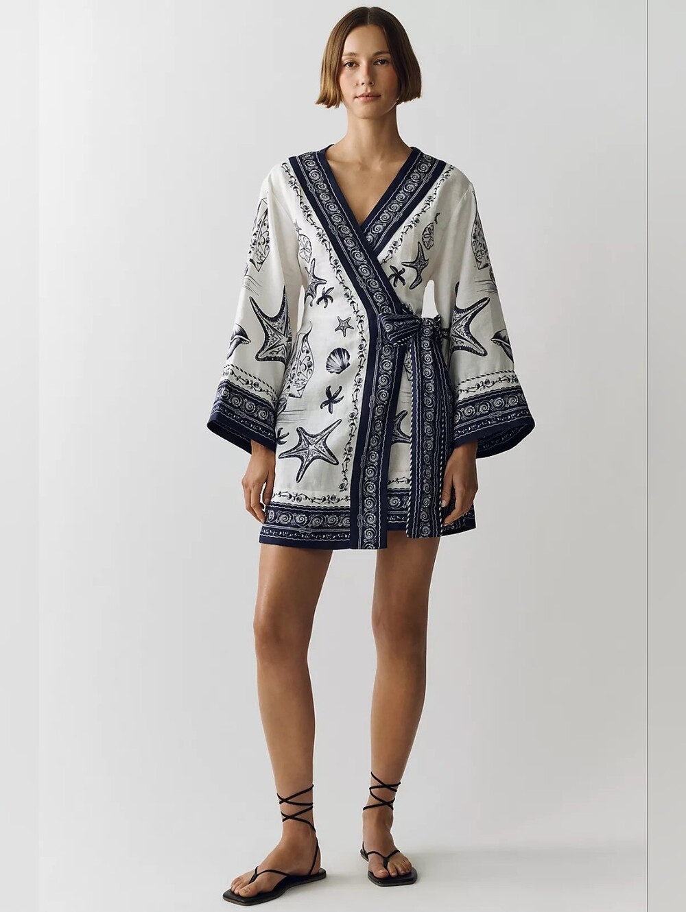 NWT FARM Rio Coast Scarf Linen Wrap Mini Dress Off-White Size S